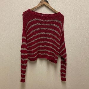 Free People Over & Easy Stripe Sweater Ruby Size S